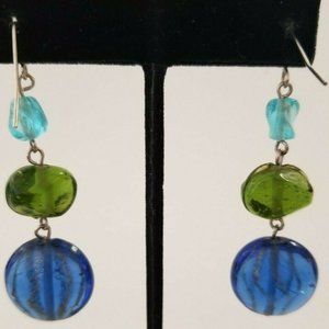 Silver Tone and Beads Hook Style Pierced Earrings